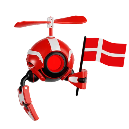 Un drone robot tenant le drapeau du Danemark  3D Icon