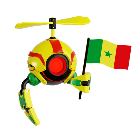 Un drone robot tenant le drapeau sénégalais  3D Icon