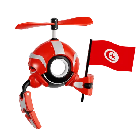 Un drone robot tenant le drapeau tunisien  3D Icon