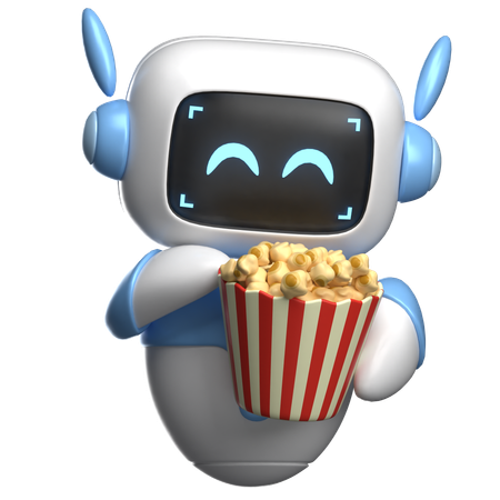 Un robot savoure du pop-corn  3D Illustration