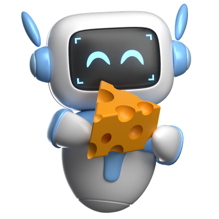 Robot Enjoying Cheese  3D Illustration