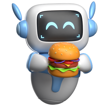 Robot Enjoying Hamburger  3D Illustration