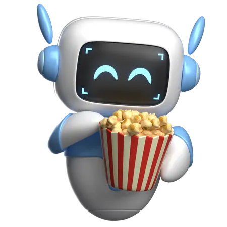 Robot Enjoying Popcorn  3D Illustration