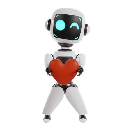 El robot sostiene el corazón  3D Illustration