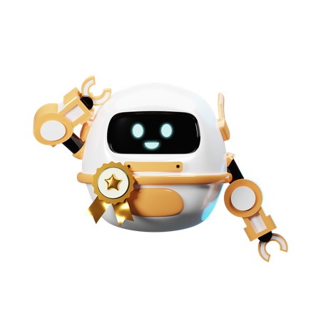 Robot feliz con insignia de medallón  3D Illustration