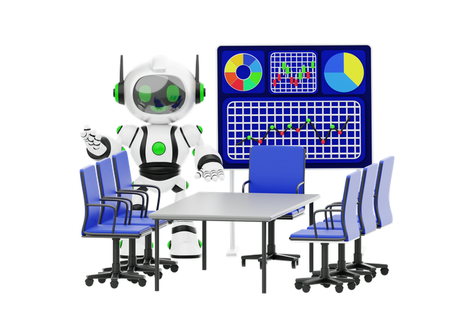 Robot Giving Boardroom Presentation  3D Icon