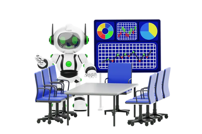 Robot Giving Boardroom Presentation  3D Icon