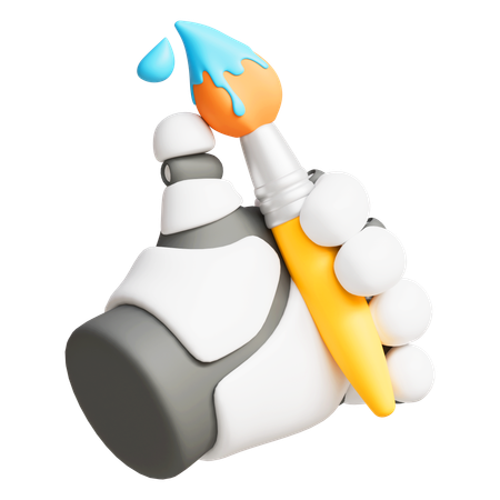 Robot Hand Holding Paintbrush  3D Icon