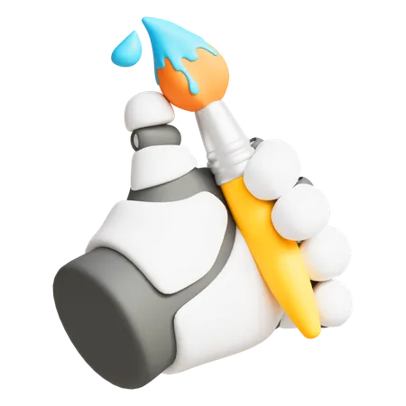 Robot Hand Holding Paintbrush  3D Icon