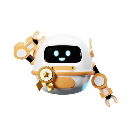 Robot heureux avec insigne médaillon  3D Illustration