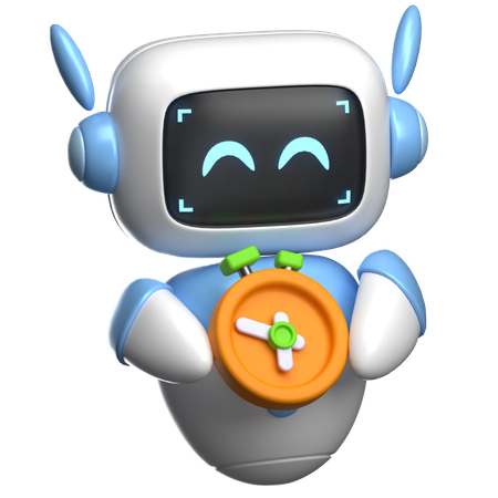 Robot Holding A Alarm Clock  3D Illustration