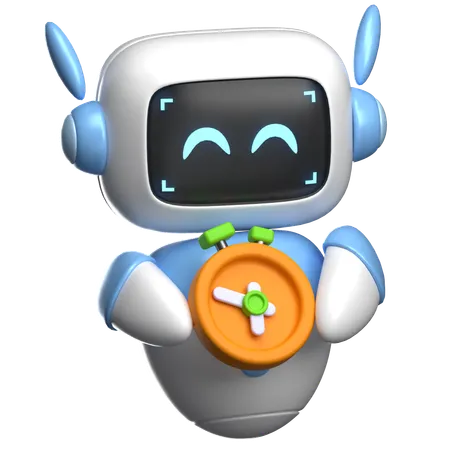 Robot Holding A Alarm Clock  3D Illustration