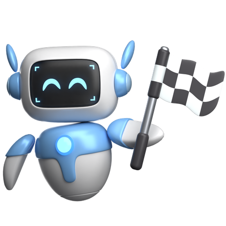 Robot Holding A Checkered Flag  3D Illustration