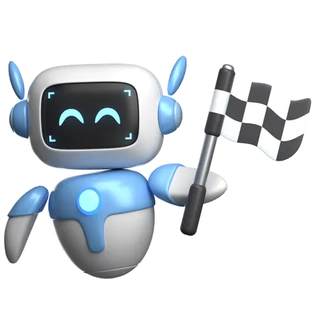 Robot Holding A Checkered Flag  3D Illustration