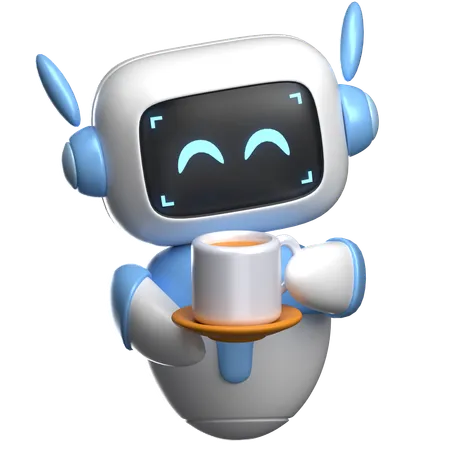 Robot Holding A Cup  3D Illustration