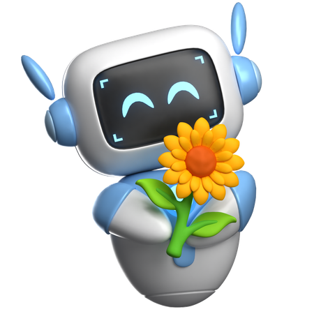 Robot Holding A Flower  3D Illustration