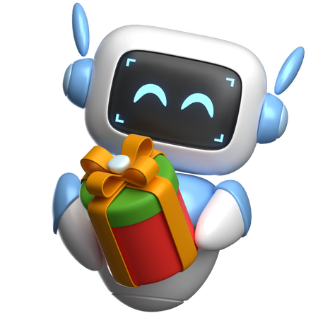 Robot Holding A Gift Box  3D Illustration