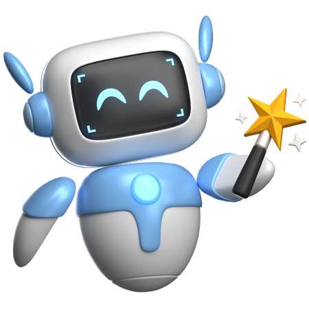 Robot Holding A Magic Wand  3D Illustration