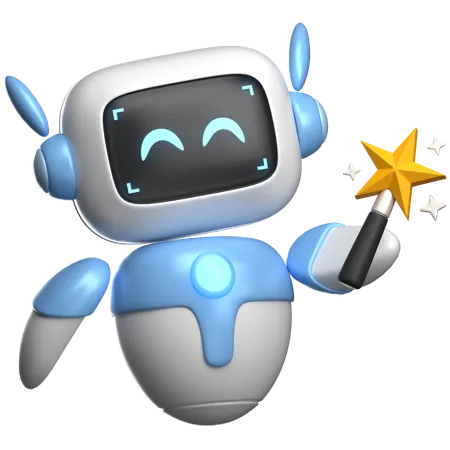 Robot Holding A Magic Wand  3D Illustration