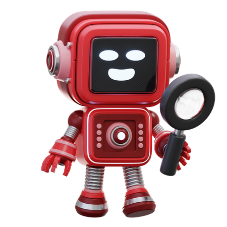 Robot Holding A Magnifying Glass  3D Icon