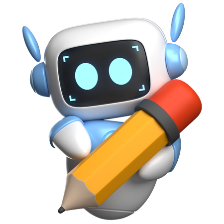 Robot Holding A Pencil  3D Illustration