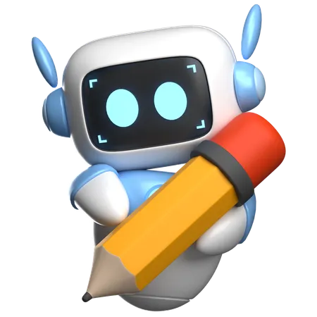 Robot Holding A Pencil  3D Illustration