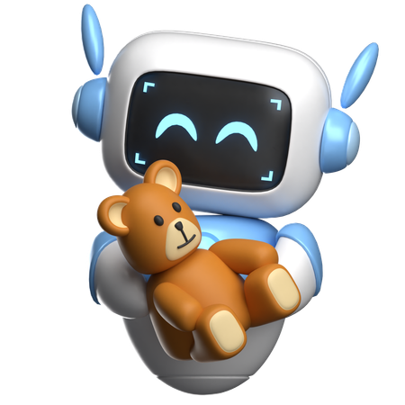 Robot Holding A Teddy Bear  3D Illustration