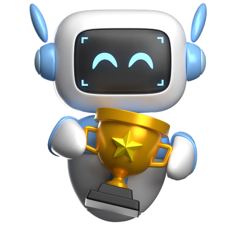 Robot Holding A Trophy  3D Illustration