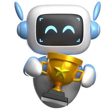 Robot Holding A Trophy  3D Illustration