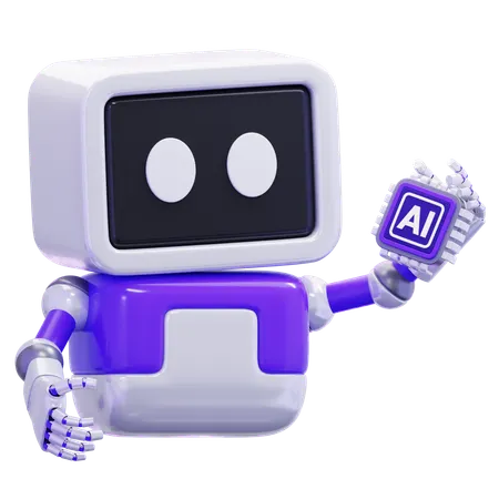 Robot Holding Artificial Intelligence Chip  3D Icon