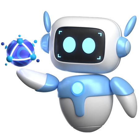 Robot Holding Atom  3D Illustration