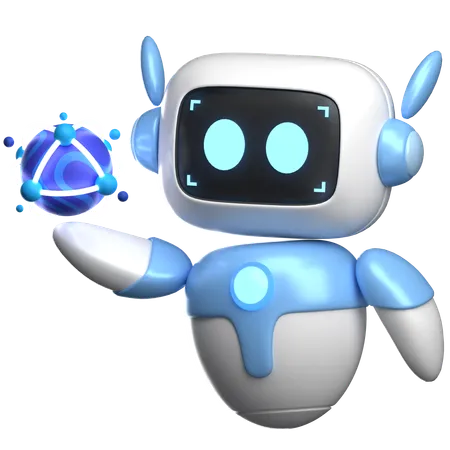 Robot Holding Atom  3D Illustration