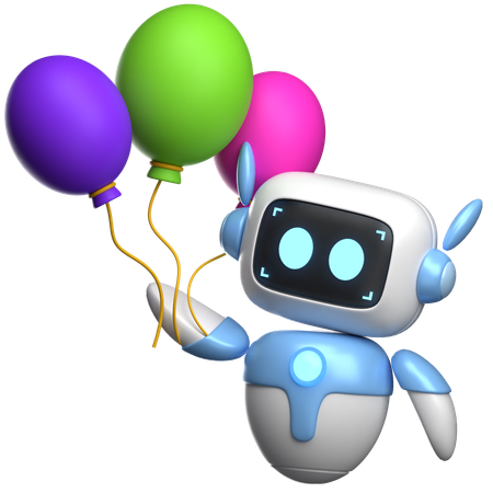 Robot Holding Balloons  3D Illustration