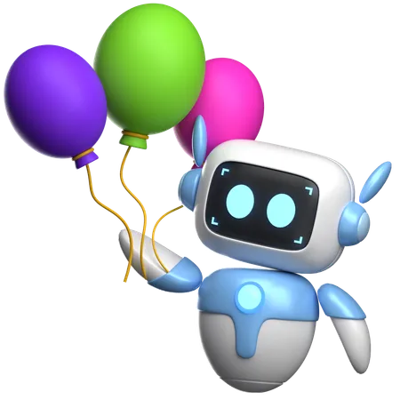 Robot Holding Balloons  3D Illustration