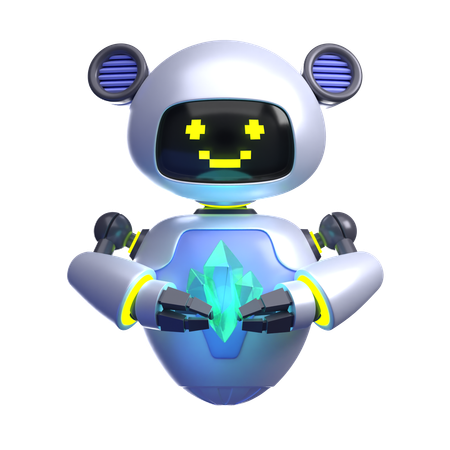 Robot Holding Blue Crystal  3D Illustration