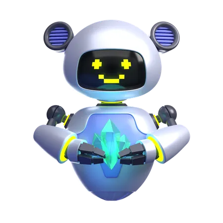 Robot Holding Blue Crystal  3D Illustration