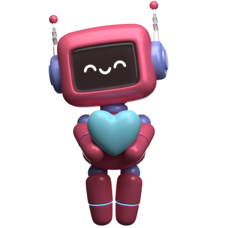 Robot Holding Blue Heart  3D Icon