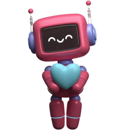 Robot Holding Blue Heart  3D Illustration