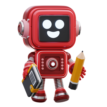 Robot Holding Book And Pencil  3D Illustration