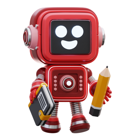 Robot Holding Book And Pencil  3D Icon