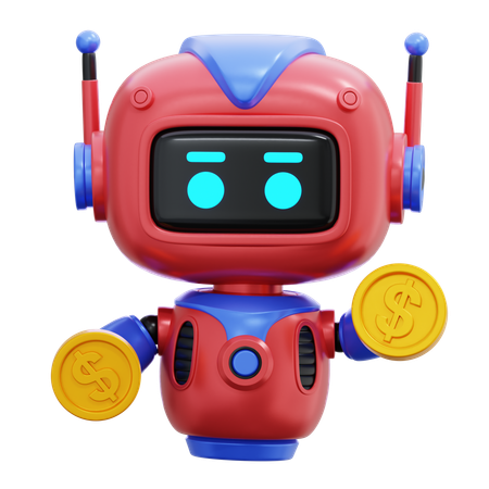 Robot Holding Coin  3D Illustration