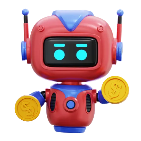 Robot Holding Coin  3D Illustration