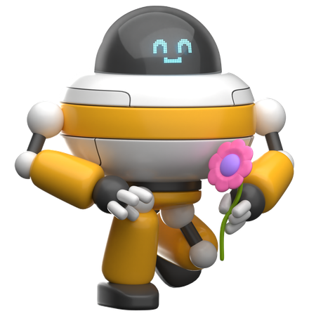 Robot Holding Flower  3D Illustration