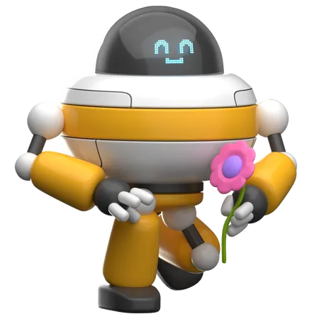 Robot Holding Flower  3D Illustration