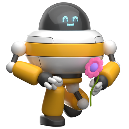 Robot Holding Flower  3D Illustration