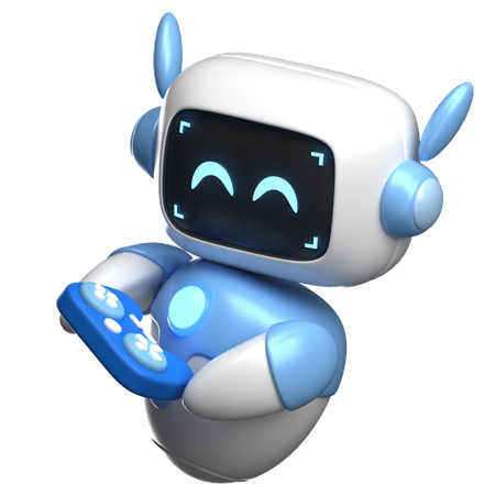 Robot Holding Game Controller  3D Illustration