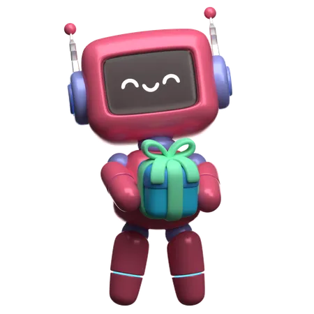 Robot Holding Gift Box  3D Illustration
