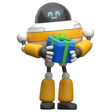 Robot Holding Gift Box  3D Illustration