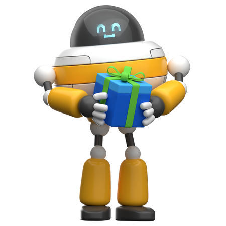 Robot Holding Gift Box  3D Illustration