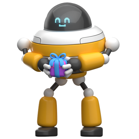 Robot Holding Gift Box  3D Illustration